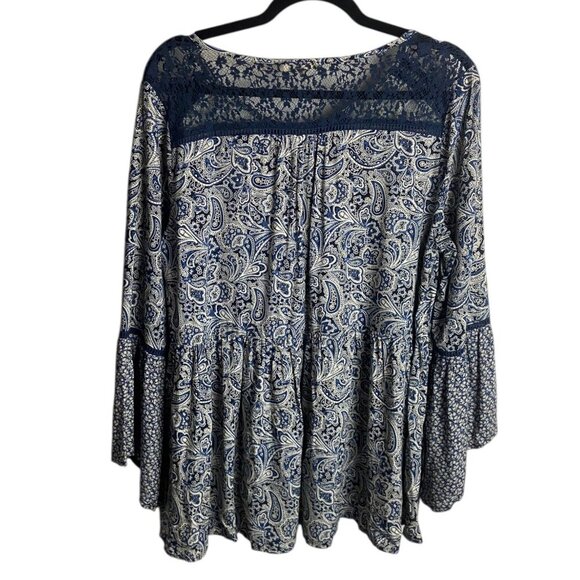 Mystree Size Large Blouse Top Paisley Reto Hippie Fairy Lace Blue Long Sleeve - Picture 5 of 7